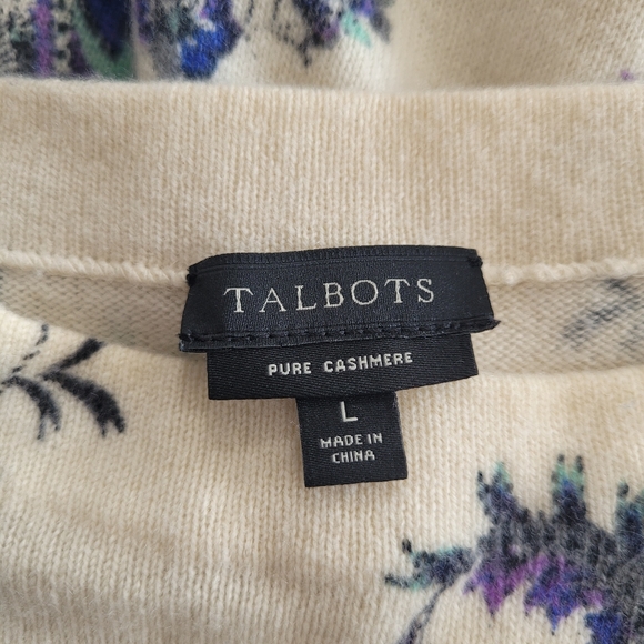 Talbots Cream and Blue Paisley Print 3/4 Sleeve Cashmere Sweater - Picture 5 of 9